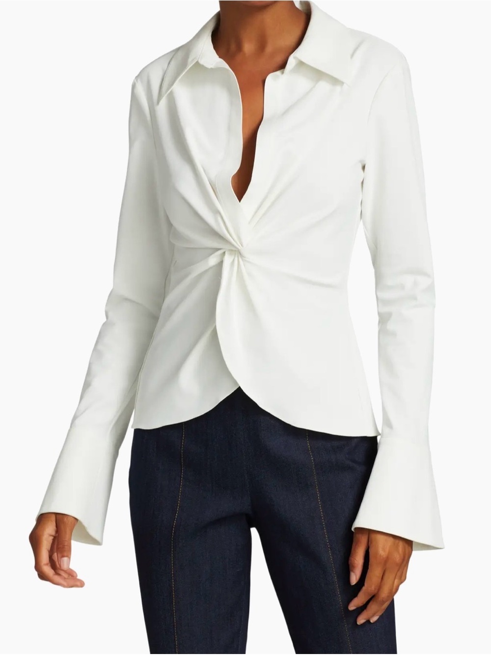 Cinq a Sept McKenna Twist Front Popover Flared Sleeves Ivory Blouse XL